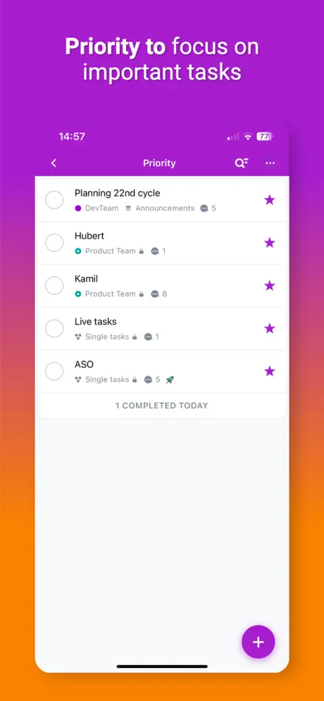 Captură de ecran aplicație Nozbe 1