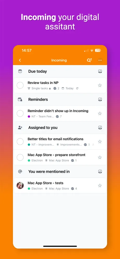 Captură de ecran aplicație Nozbe 4